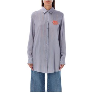 Etro, Blouses & Shirts, Dames, Blauw, S, Zijden Gestreept Overhemd