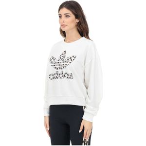 Adidas Originals, Sweatshirts & Hoodies, Dames, Wit, L, Leopard Print Crewneck Sweater