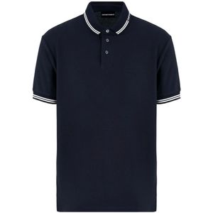 Emporio Armani, Tops, Heren, Blauw, M, Katoen, Blauw Logo Gestreept Poloshirt