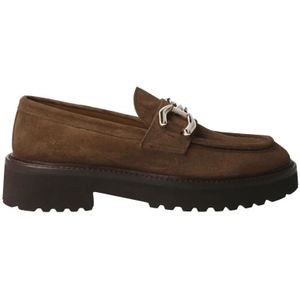 Calce, Schoenen, Dames, Bruin, 37 EU, Suède, Kameel Suède Dames Loafer met Gouden Detail