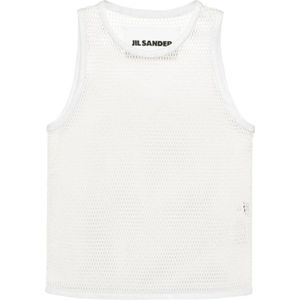 Jil Sander, Mouwloos T-shirt met Contrasterende Leren Afwerking Wit, Heren, Maat:L