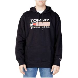 Tommy Hilfiger, Sweatshirts & Hoodies, Heren, Zwart, XS, Katoen, Zwarte Print Hoodie