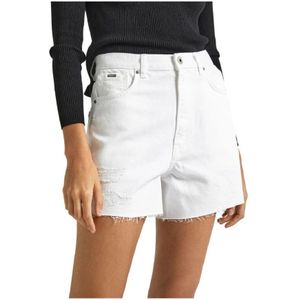 Pepe Jeans, Korte broeken, Dames, Wit, W28, A-Line Shorts voor Vrouwen