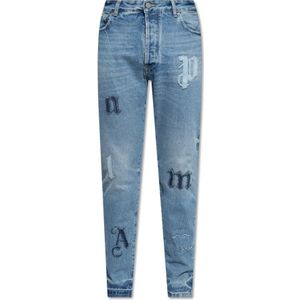 Palm Angels, Jeans, Heren, Blauw, W32, Jeans met logo patches