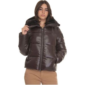 Save The Duck, Jassen, Dames, Bruin, XL, Polyester, Gewatteerde korte Harrington jas