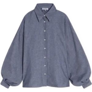 SoSUE, Blouses & Shirts, Dames, Blauw, ONE Size, Katoen, Flanellen Oversized Shirt Knoopsluiting