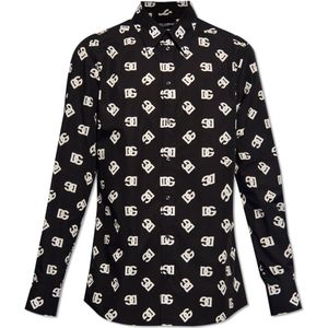 Dolce & Gabbana, Overhemden, Heren, Zwart, XL, Katoen, Overhemd met monogram