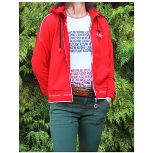 Aeronautica Militare, Sweatshirts & Hoodies, Dames, Rood, L, Katoen, Rits Hoodie Vest van Gemengde Viscose met Katoenen Fluweel Panelen