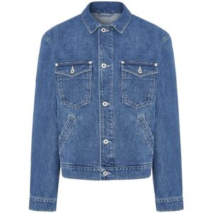 Kenzo, Jassen, Heren, Blauw, L, Denim, Blauwe Denim Geborduurde Jas