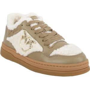 Pinko, Schoenen, Dames, Veelkleurig, 36 EU, Leer, Taupe Sneaker voor stijlvolle outfits