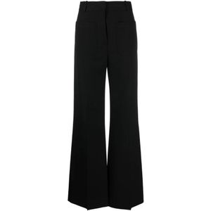 Victoria Beckham, Broeken, Dames, Zwart, S, Leer, Zwarte Wijde Broek met Hoge Taille