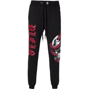 Philipp Plein, Broeken, Heren, Zwart, S, Katoen, Joggen broek Motivatie