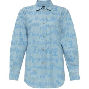 Emporio Armani, Klassieke Witte Overhemd Blauw, Dames, Maat:S