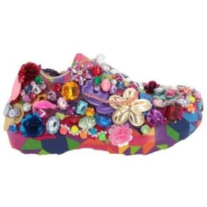 Comme des Garçons, Schoenen, Dames, Veelkleurig, 39 EU, Leer, Rode Multicolor Leren Sneakers