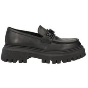 Moschino, Logo Lettering Loafers met Chunky Sole Zwart, Dames, Maat:38 EU