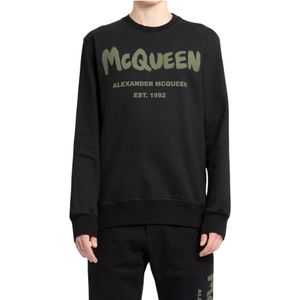 Alexander McQueen, Sweatshirts & Hoodies, Heren, Zwart, 2Xl, Katoen, Zwarte Graffiti Crewneck Sweatshirt