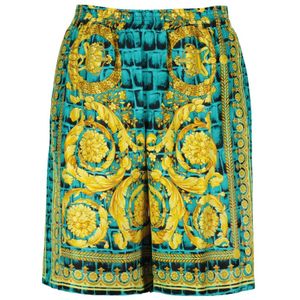 Versace, Korte broeken, Heren, Veelkleurig, M, Zijden Baroccodile Print Elastische Taille Shorts