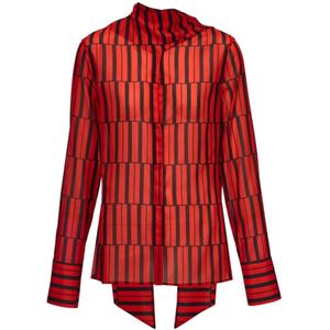 Salvatore Ferragamo, Blouses & Shirts, Dames, Rood, S, Rode Gestreepte Lange Mouw Shirt