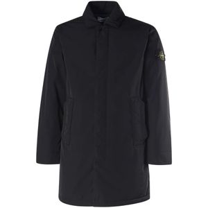 Stone Island, Mantels, Heren, Zwart, XL, Polyester, Zwarte Jas Grote Zakken Verborgen Rits