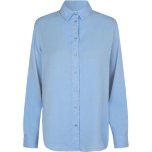 Samsøe Samsøe, Blouses & Shirts, Dames, Blauw, S, Lichtblauw Slim Fit Overhemd met Lange Mouwen