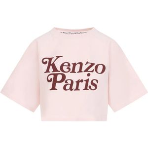 Kenzo, Tops, Dames, Roze, S, Katoen, Roze Katoenen T-shirt met Handtekening