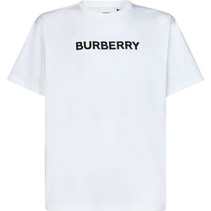 Burberry, Tops, Heren, Wit, 2Xl, Katoen, Witte Geribbelde Crewneck T-shirts en Polos