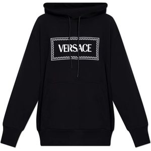 Versace, Sweatshirts & Hoodies, Dames, Zwart, 2Xs, Katoen, Hoodie met logo
