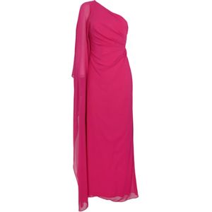 Max Mara Studio, Eén-schouder Zijden Georgette Maxi Jurk Roze, Dames, Maat:M