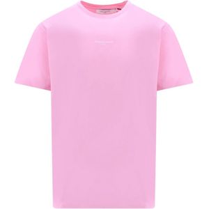 Maison Kitsuné, Tops, Heren, Roze, L, Katoen, Katoenen Crew-Neck Geborduurd T-Shirt