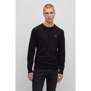 Hugo Boss, Truien, Heren, Zwart, XL, Katoen, Zachte Gebreide Trui met Logo Patch