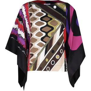 Emilio Pucci, Multicolor Boothals Gedrapeerd Mouw Shirt Veelkleurig, Dames, Maat:ONE Size