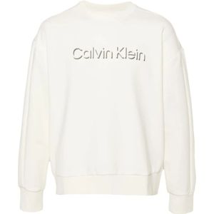 Calvin Klein, Sweatshirts & Hoodies, Heren, Wit, XL, Katoen, Witte Sweater met Voor CK Print