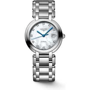 Longines, Accessoires, Dames, Grijs, ONE Size, Primaluna Automatisch Wit Moeder van Parel Diamanten Horloge