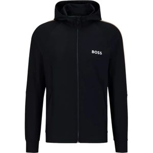 Hugo Boss, Sweatshirts & Hoodies, Heren, Zwart, M, Polyester, Gestreepte Zip Hoodie voor Heren