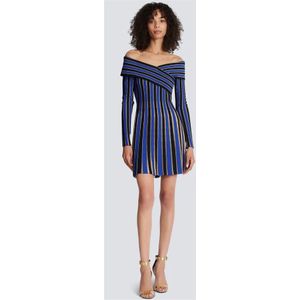 Balmain, Kleedjes, Dames, Blauw, M, Polyester, Gestreepte metallic gebreide jurk