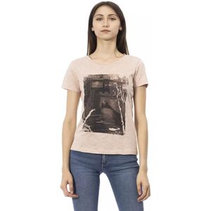 Trussardi, Tops, Dames, Roze, 2Xl, Katoen, Roze Katoenen T-shirt met Korte Mouwen en Voorkant Print