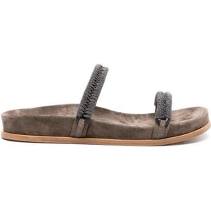 Brunello Cucinelli, Bruine Slippers Ss 24 Damesschoenen Bruin, Dames, Maat:36 EU