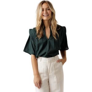 By-Bar, BY BAR Liam Lurex SS Blouse 430 pine forest Groen, Dames, Maat:L