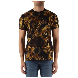 Versace Jeans Couture, Tops, Heren, Zwart, XL, Katoen, Slim Fit Katoenen T-shirt met All-Over Print