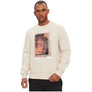 Calvin Klein, Sweatshirts & Hoodies, Heren, Beige, L, Katoen, Sweatshirts