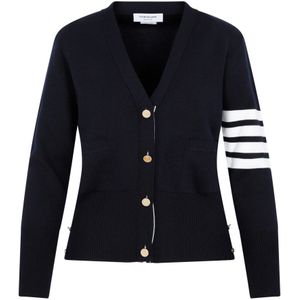 Thom Browne, Truien, Dames, Blauw, S, Wol, Blauwe Wol Cardigan Sweater