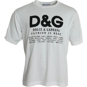 Dolce & Gabbana, Tops, Heren, Wit, S, Katoen, Wit Grafisch Print Crew Neck T-shirt