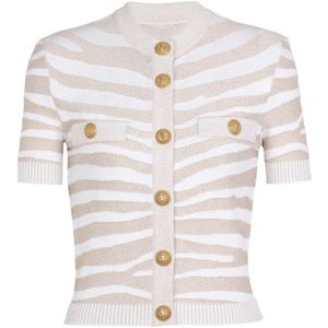 Balmain, Truien, Dames, Veelkleurig, S, Polyester, Zebra gebreide vest