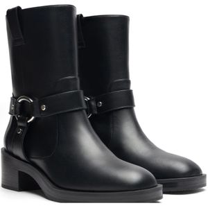 Stuart Weitzman, Schoenen, Dames, Zwart, 36 EU, Leer, Moto Bootie met Hardware Accents