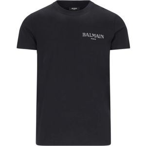Balmain, Tops, Heren, Zwart, M, Katoen, Logo T-shirt en Polo in Zwart