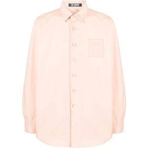 Raf Simons, Overhemden, Heren, Roze, L, Katoen, Salmon Pink Logo Patch Overhemd