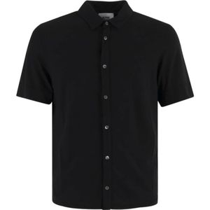 Alpha Studio, Overhemden, Heren, Zwart, M, Katoen, Zwarte korte mouwen katoenen overhemd