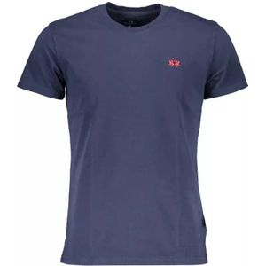 La Martina, Blauw Katoenen T-Shirt, Korte Mouwen, Regular Fit, Ronde Hals, Borduurwerk Blauw, Heren, Maat:L