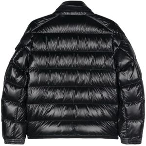 Moncler, Jassen, Heren, Blauw, S, Polyester, Blauwe Gewatteerde Gewatteerde Jas Hoge Hals