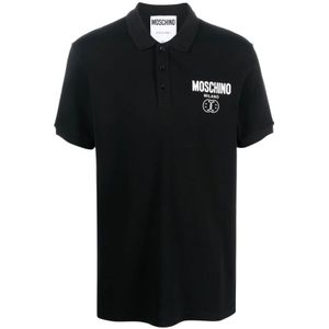 Moschino, Tops, Heren, Zwart, L, Katoen, Zwart Polo Shirt met Logo Print